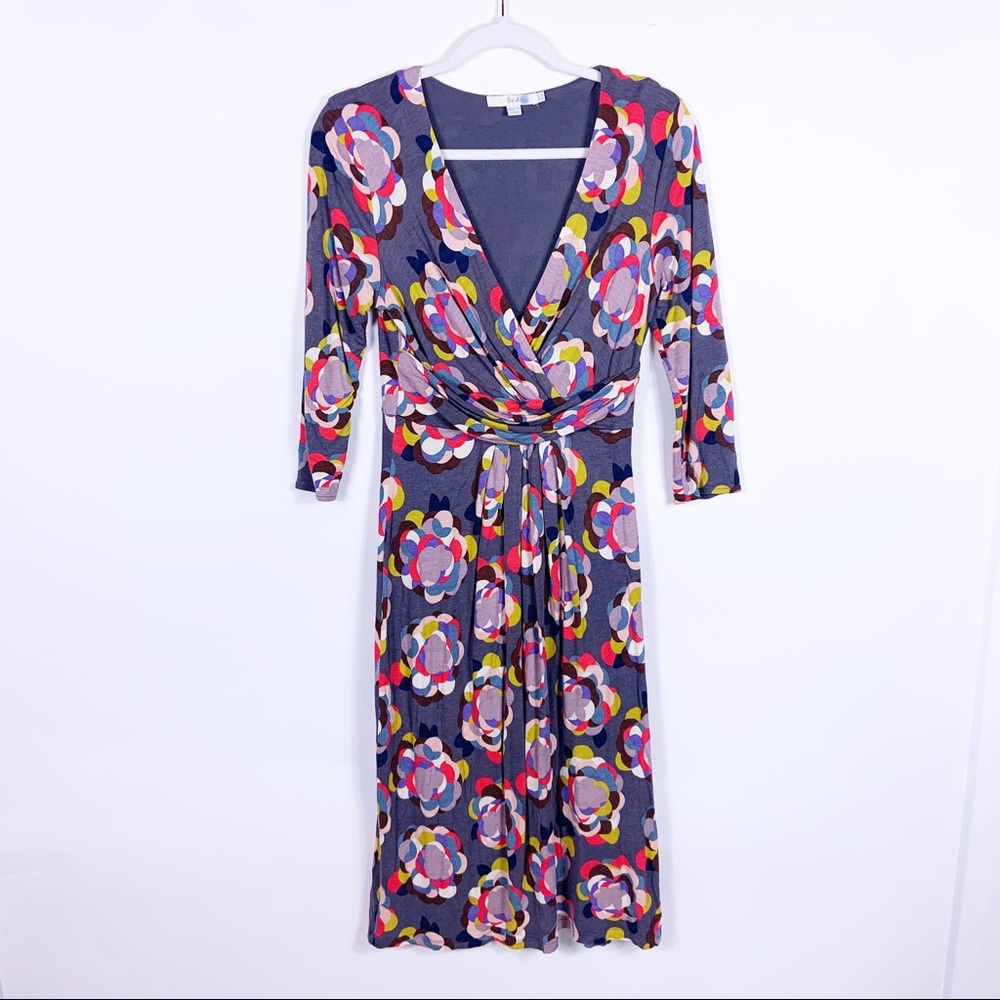 Boden | Faux Wrap Gray Floral Dress sz 8 Long